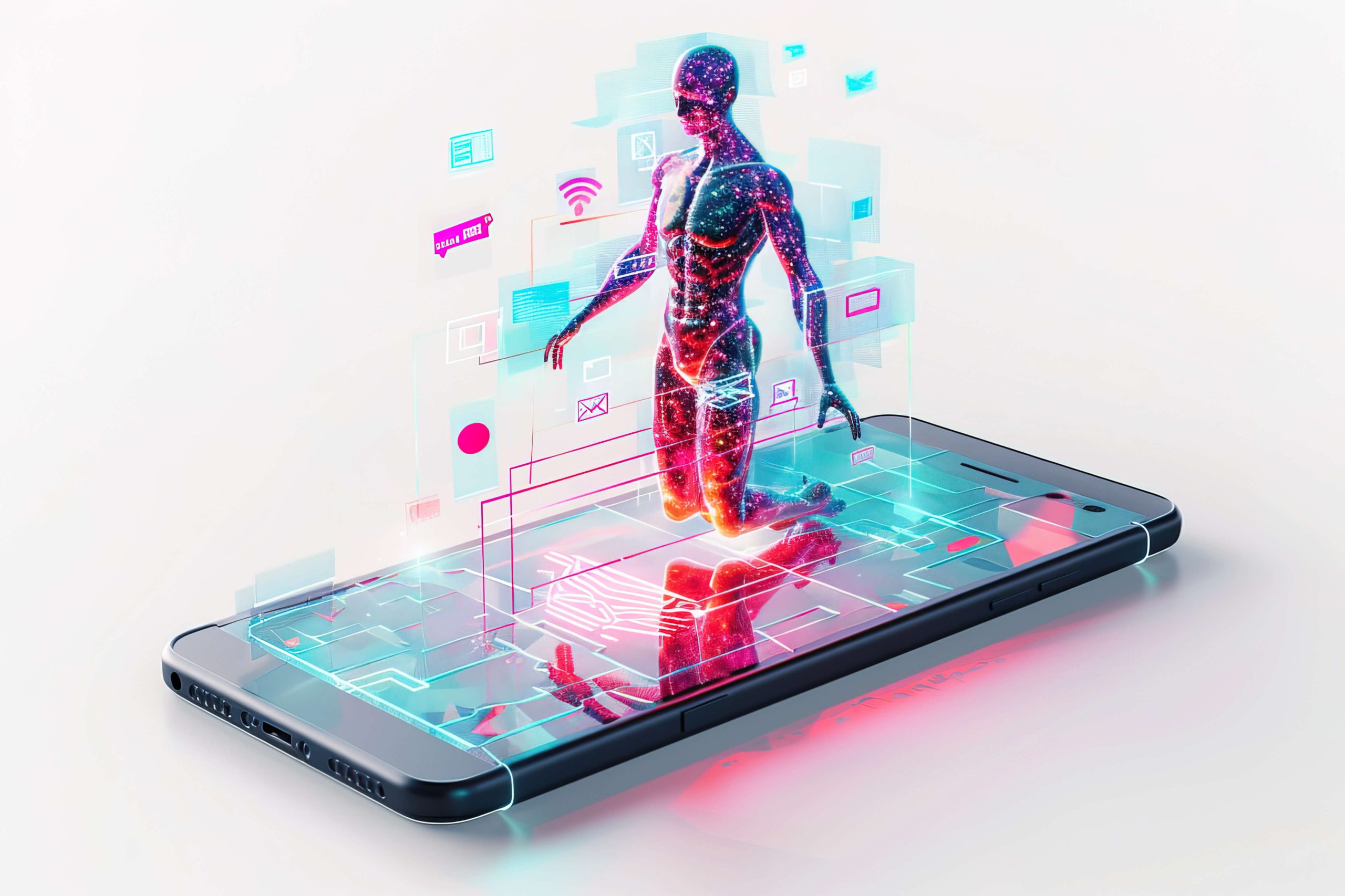 3d Character emerging from smartphone