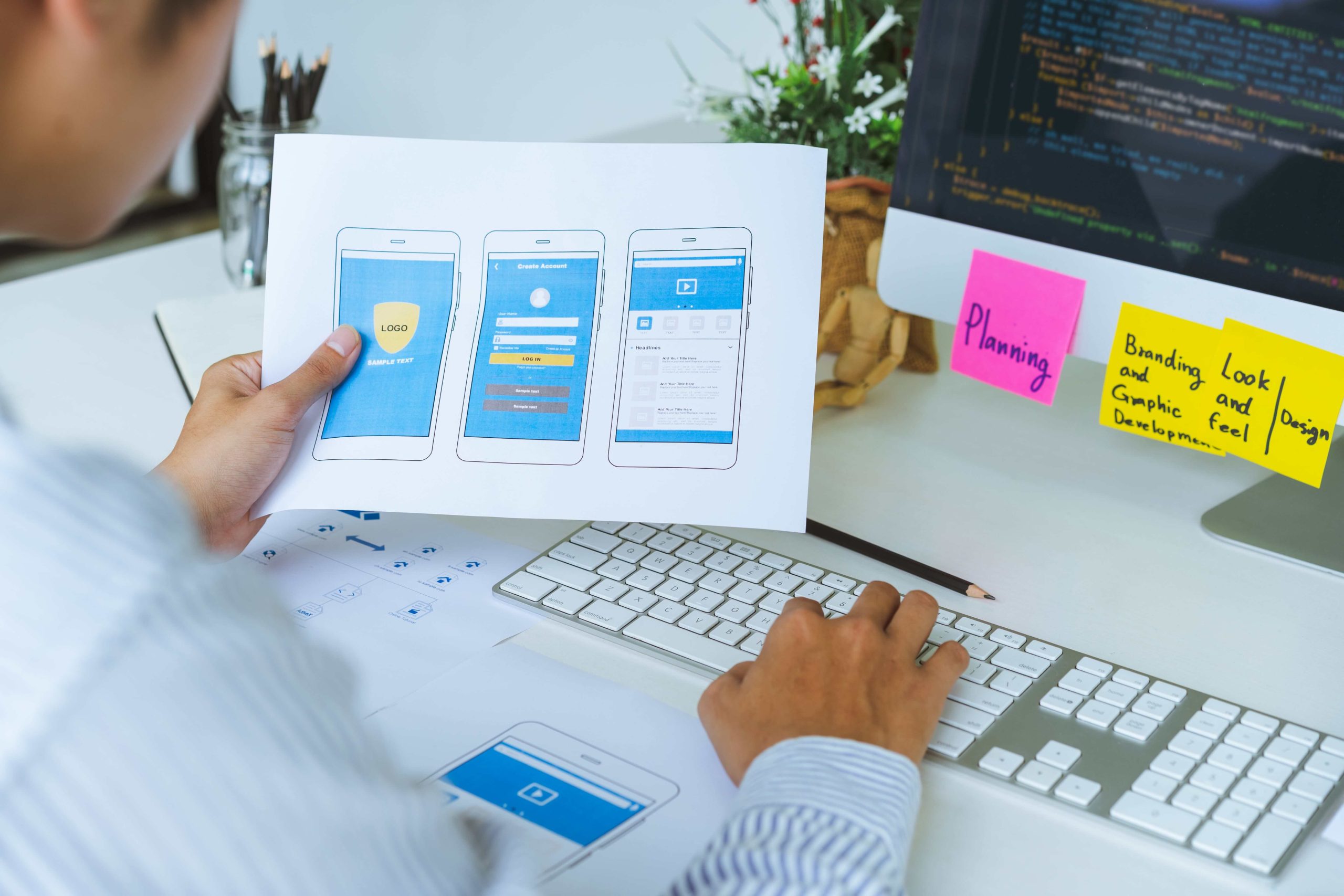 Frontend designers developing programming coding